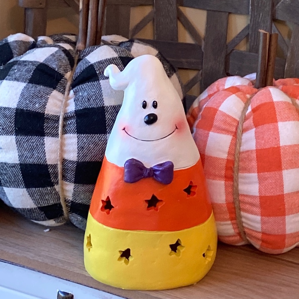 NEW! Led Lighted Sweet Fall Harvest Ceramic Halloween Candy Corn Boo Ghost - Picture 3 of 9